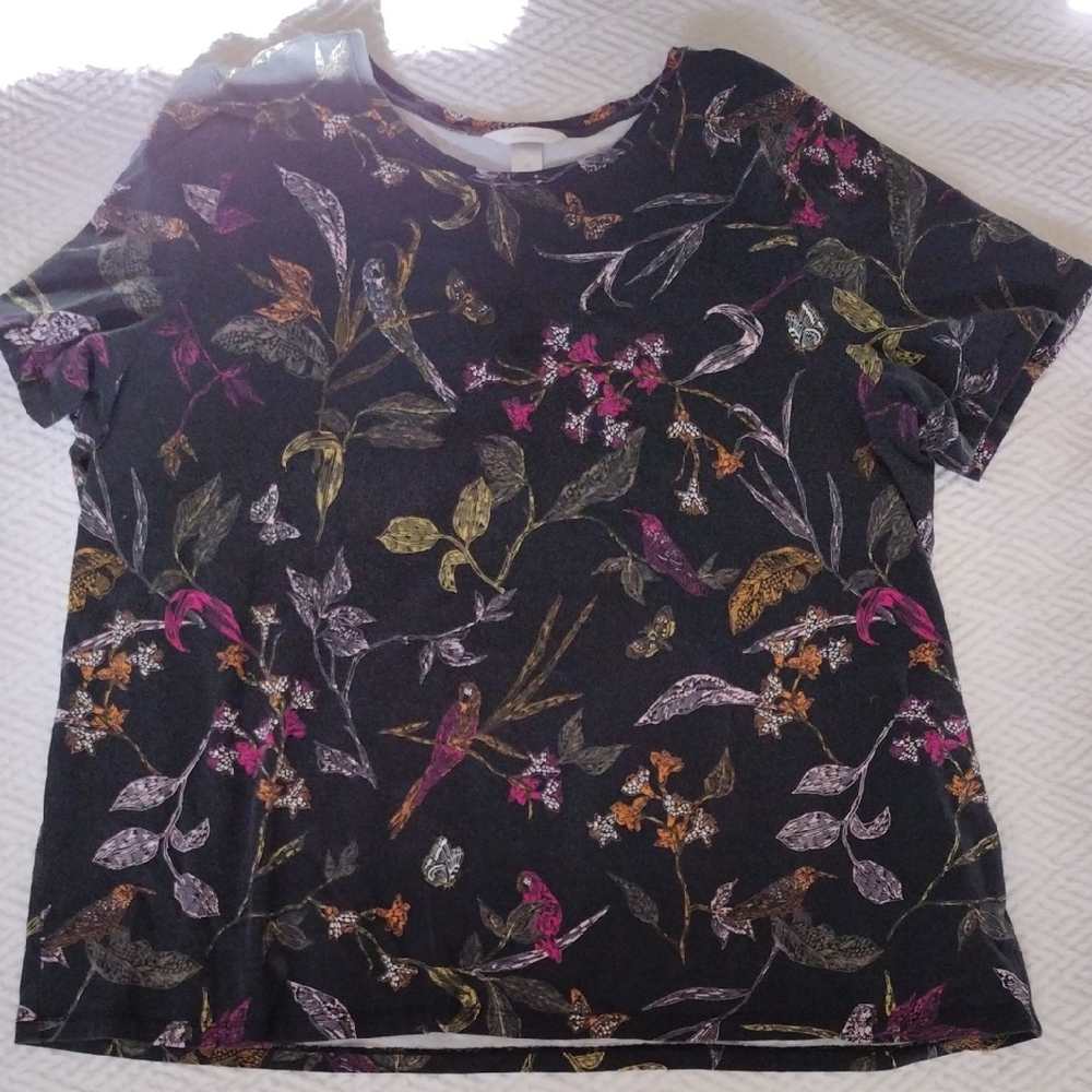 CJ Banks Multicolor Flora And Fauna Short Sleeve Top